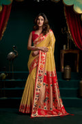 Jyoti Fashion Women's Mustard Tissue Paithani Zari Woven Saree with Blouse | Grocsy