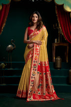 Jyoti Fashion Women's Mustard Tissue Paithani Zari Woven Saree with Blouse | Grocsy