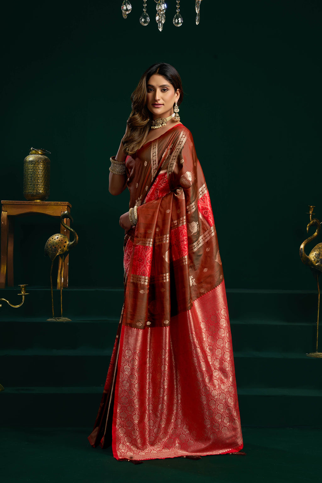 Jyoti Fashion Women's Coffee Soft Silk Zari Woven Saree with Blouse | Grocsy