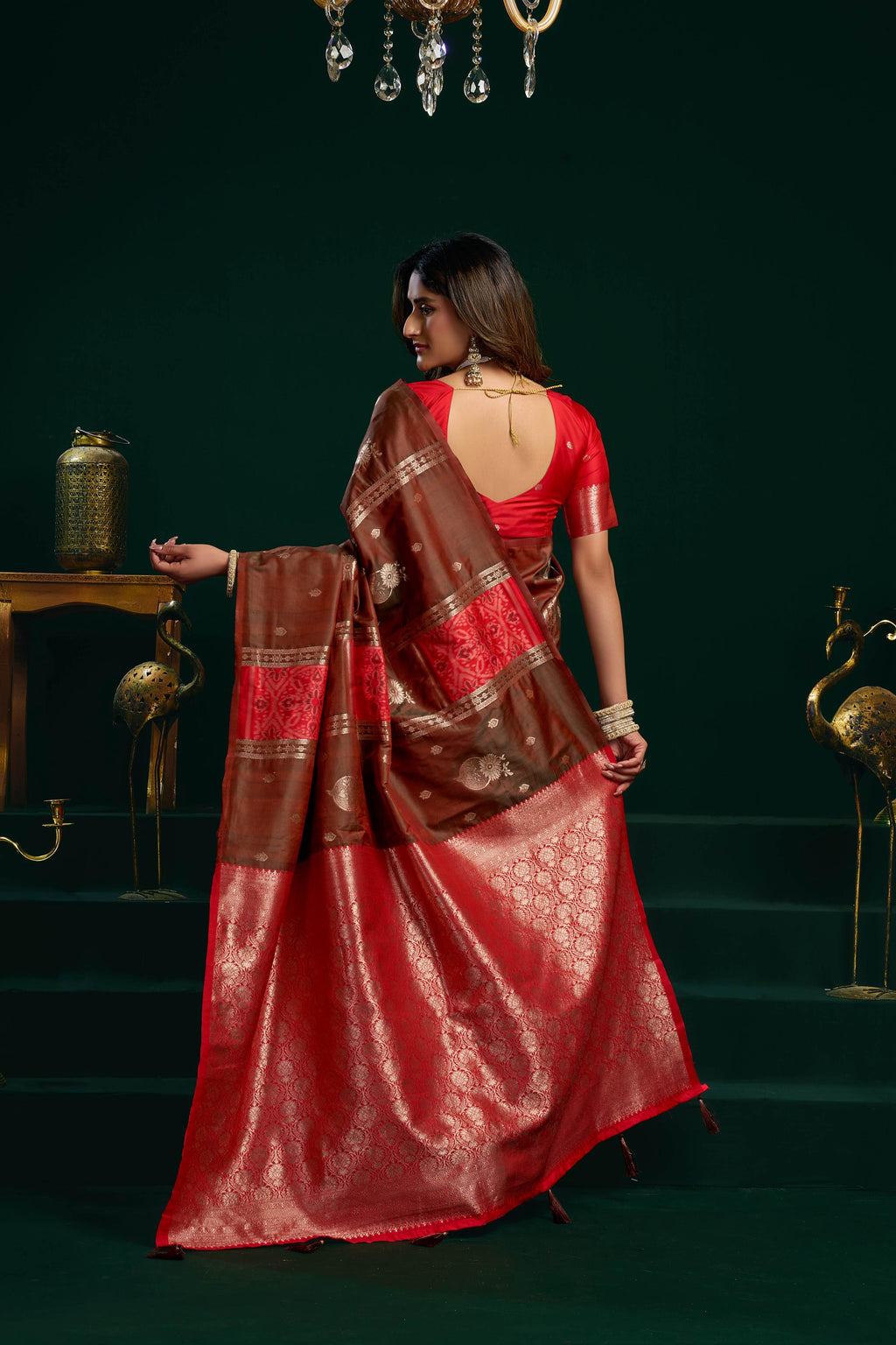 Jyoti Fashion Women's Coffee Soft Silk Zari Woven Saree with Blouse | Grocsy