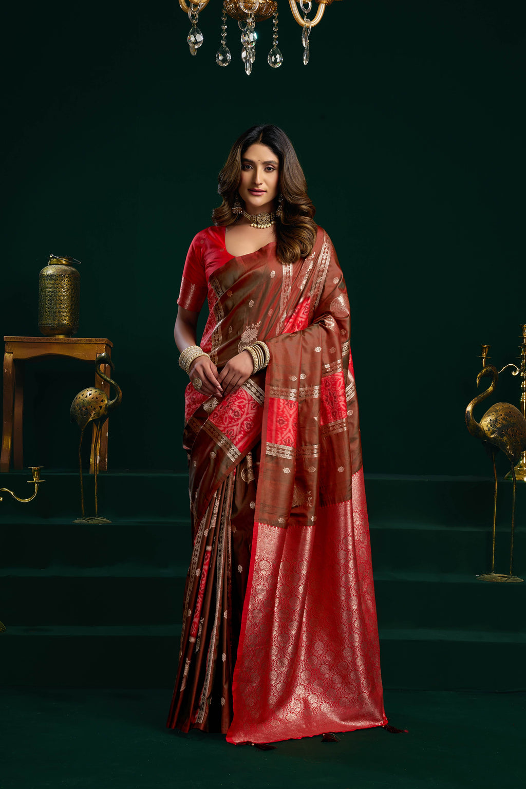 Jyoti Fashion Women's Coffee Soft Silk Zari Woven Saree with Blouse | Grocsy