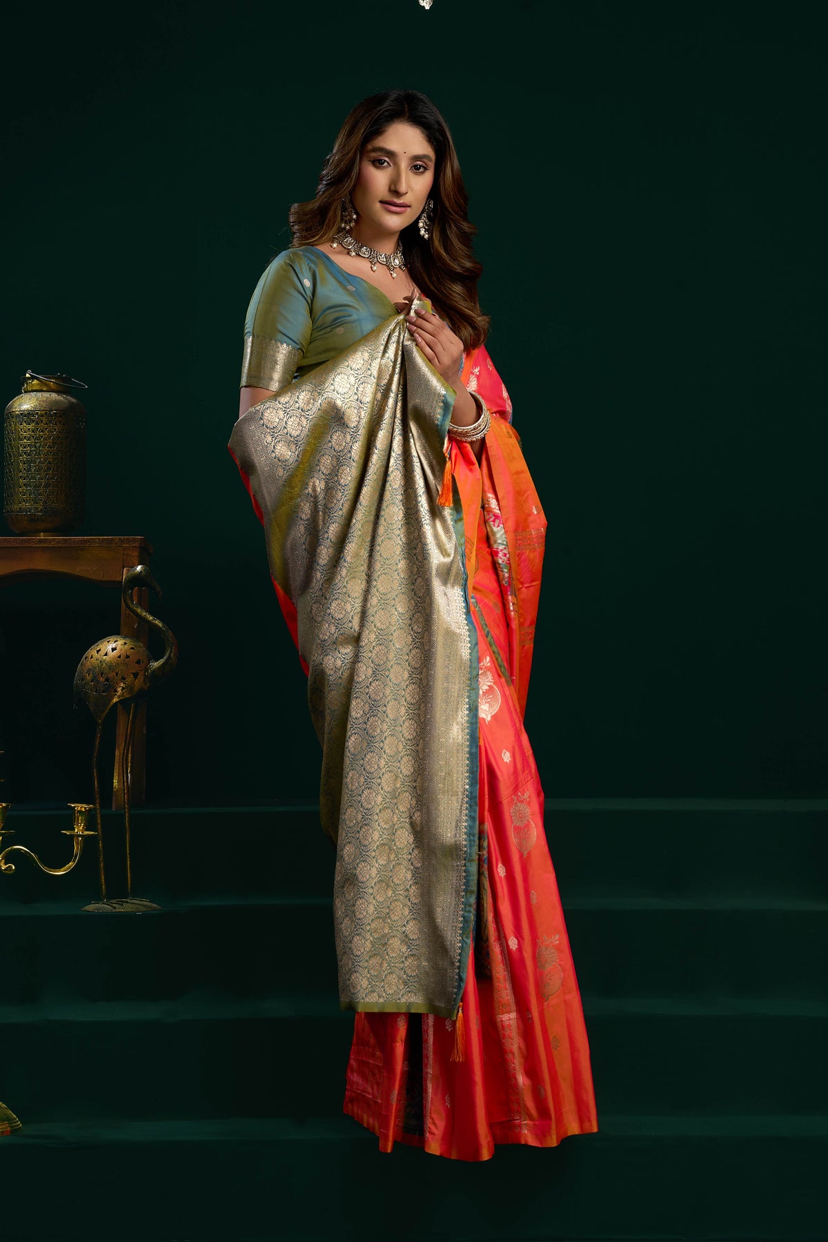 Jyoti Fashion Women's Orange Soft Silk Zari Woven Saree with Blouse | Grocsy