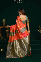 Jyoti Fashion Women's Orange Soft Silk Zari Woven Saree with Blouse | Grocsy