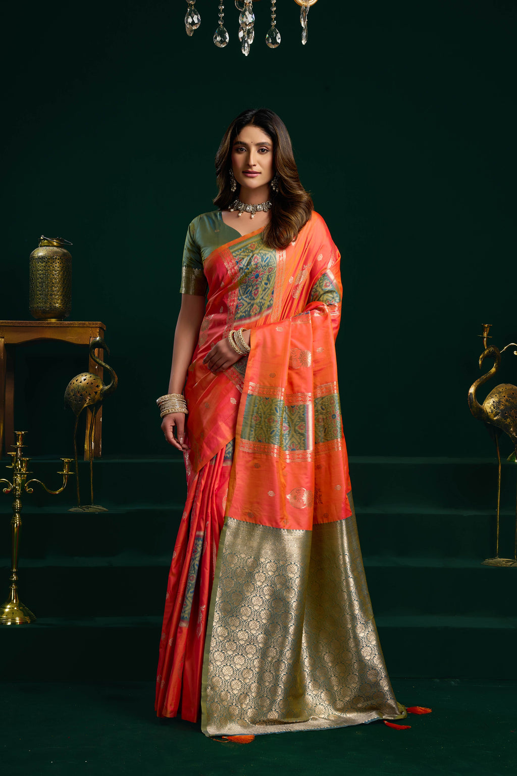 Jyoti Fashion Women's Orange Soft Silk Zari Woven Saree with Blouse | Grocsy