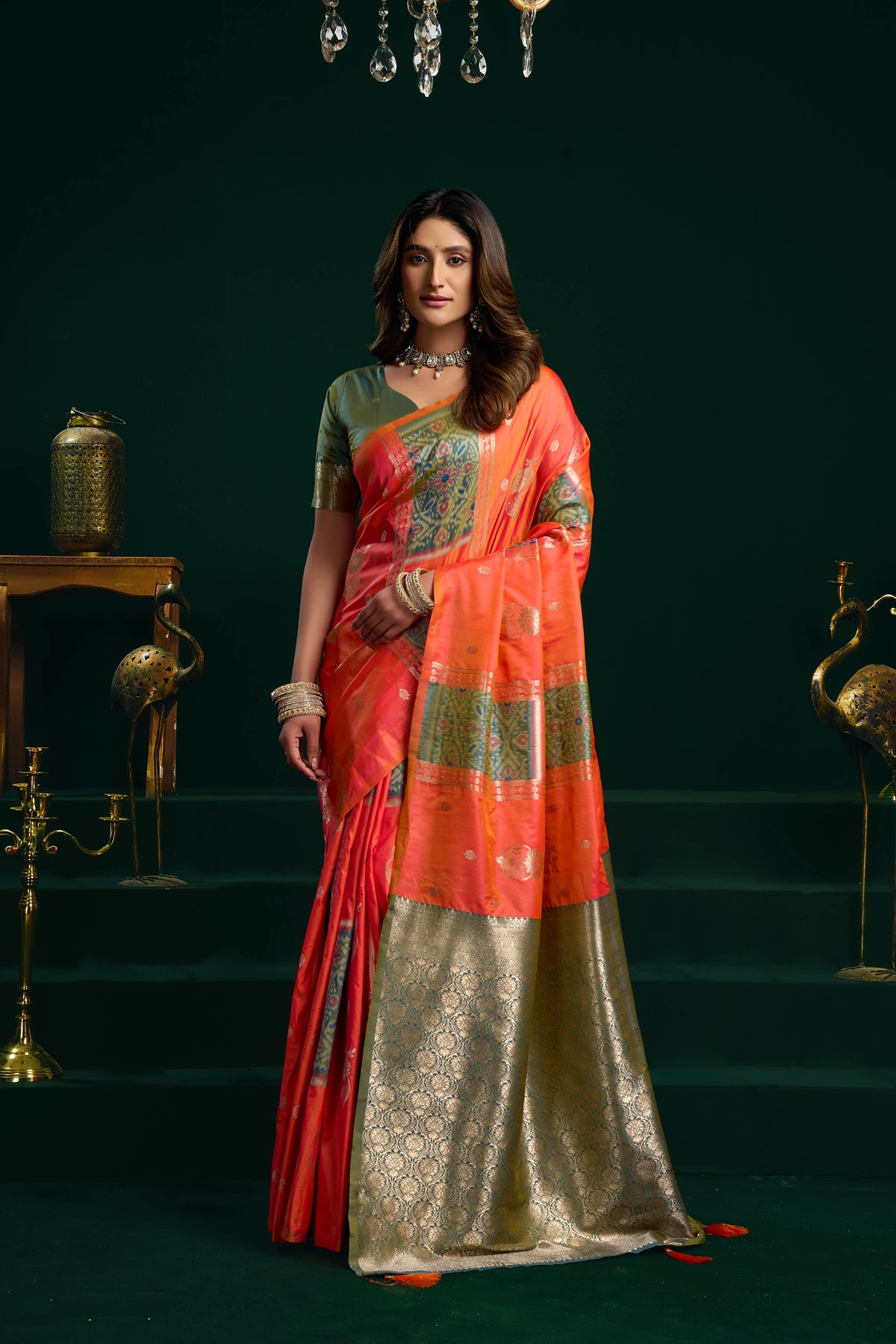 Jyoti Fashion Women's Orange Soft Silk Zari Woven Saree with Blouse | Grocsy