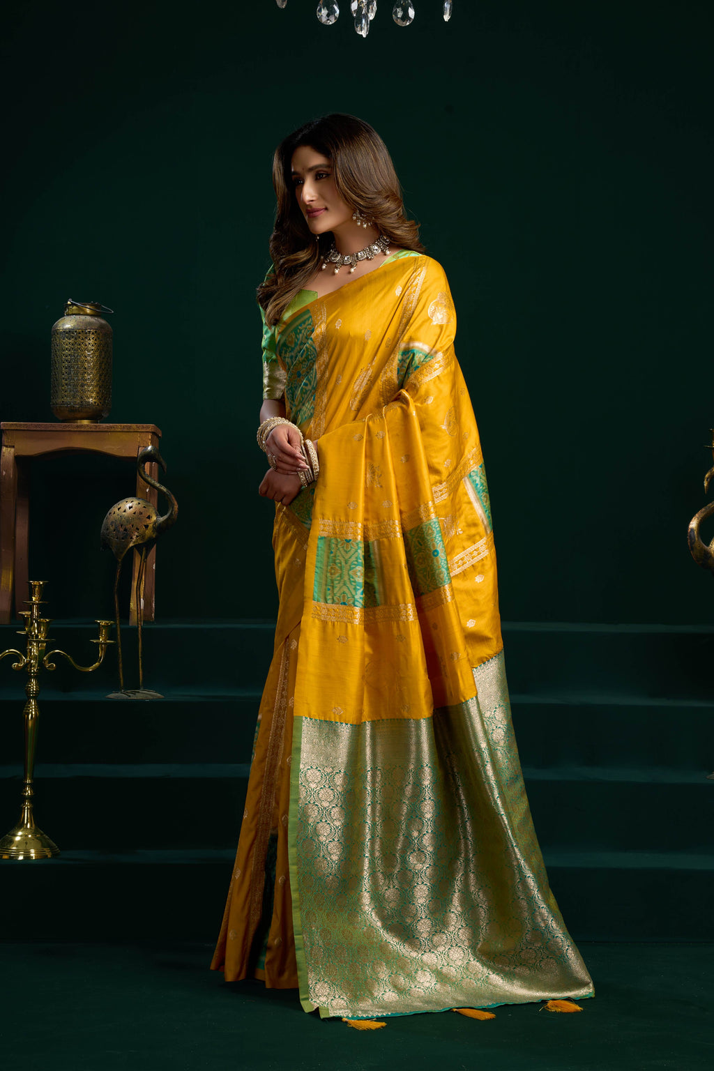 Jyoti Fashion Women's Yellow Soft Silk Zari Woven Saree with Blouse | Grocsy