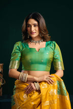 Jyoti Fashion Women's Yellow Soft Silk Zari Woven Saree with Blouse | Grocsy