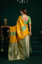 Jyoti Fashion Women's Yellow Soft Silk Zari Woven Saree with Blouse | Grocsy