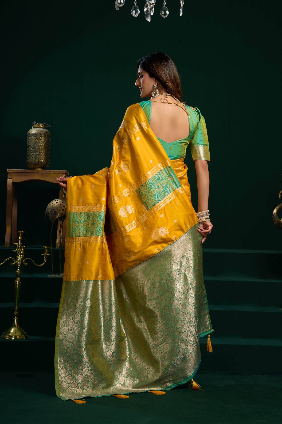 Jyoti Fashion Women's Yellow Soft Silk Zari Woven Saree with Blouse | Grocsy
