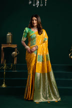 Jyoti Fashion Women's Yellow Soft Silk Zari Woven Saree with Blouse | Grocsy