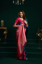 Jyoti Fashion Women's Blue Soft Silk Zari Woven Saree with Blouse | Grocsy
