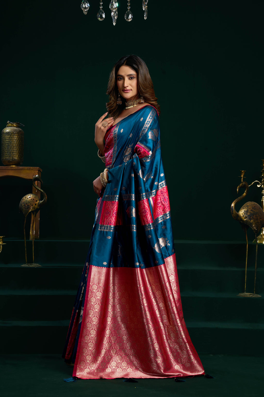 Jyoti Fashion Women's Blue Soft Silk Zari Woven Saree with Blouse | Grocsy