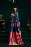 Jyoti Fashion Women's Blue Soft Silk Zari Woven Saree with Blouse | Grocsy