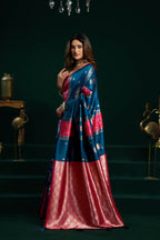 Jyoti Fashion Women's Blue Soft Silk Zari Woven Saree with Blouse | Grocsy