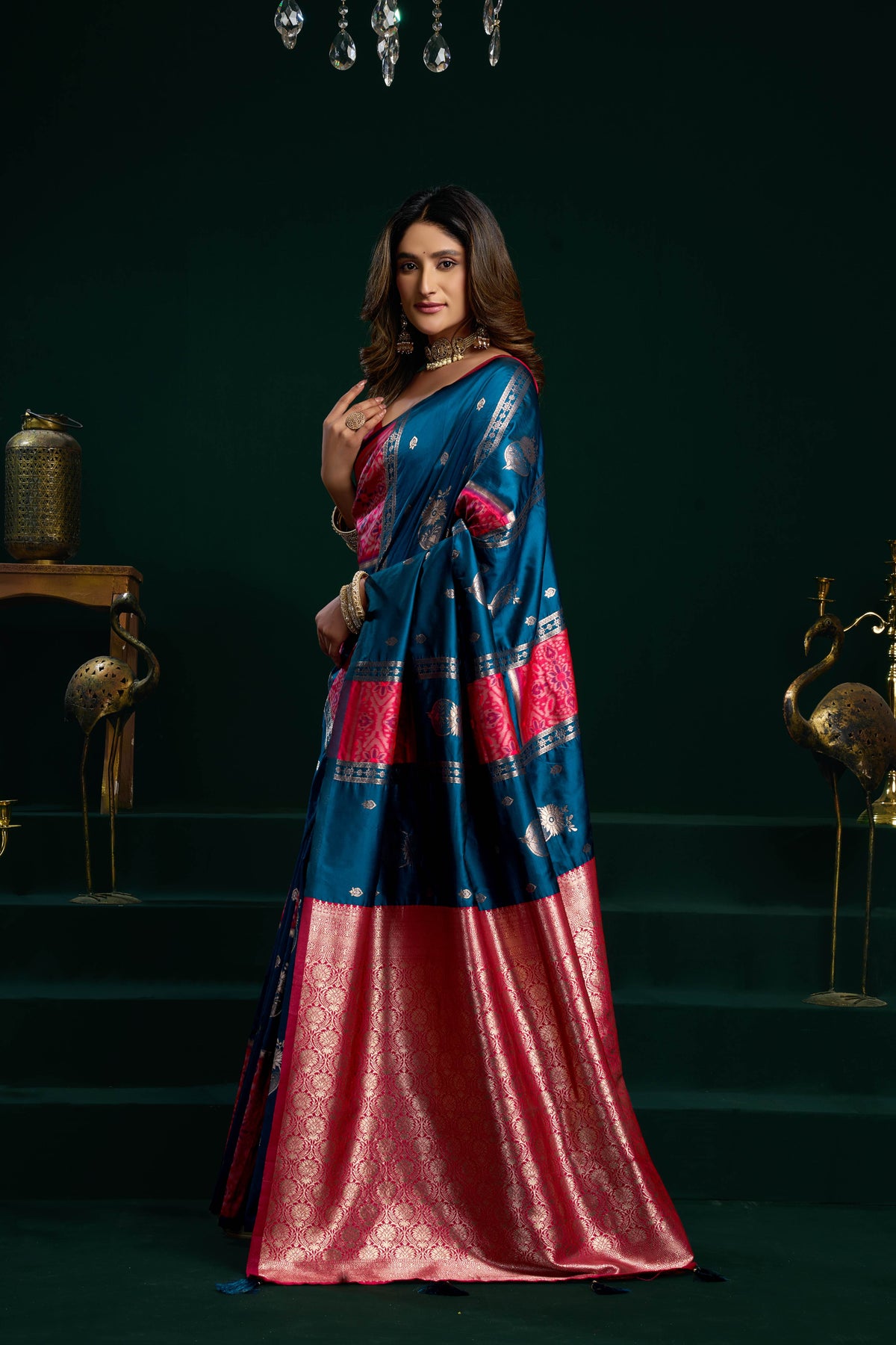 Jyoti Fashion Women's Blue Soft Silk Zari Woven Saree with Blouse | Grocsy