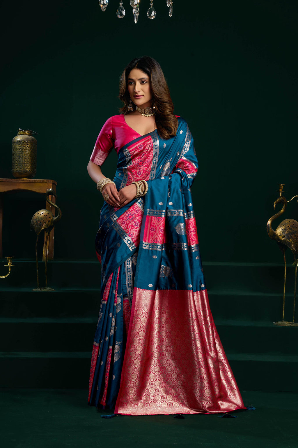 Jyoti Fashion Women's Blue Soft Silk Zari Woven Saree with Blouse | Grocsy