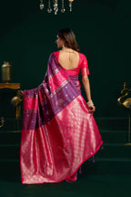 Jyoti Fashion Women's Purple Soft Silk Zari Woven Saree with Blouse | Grocsy