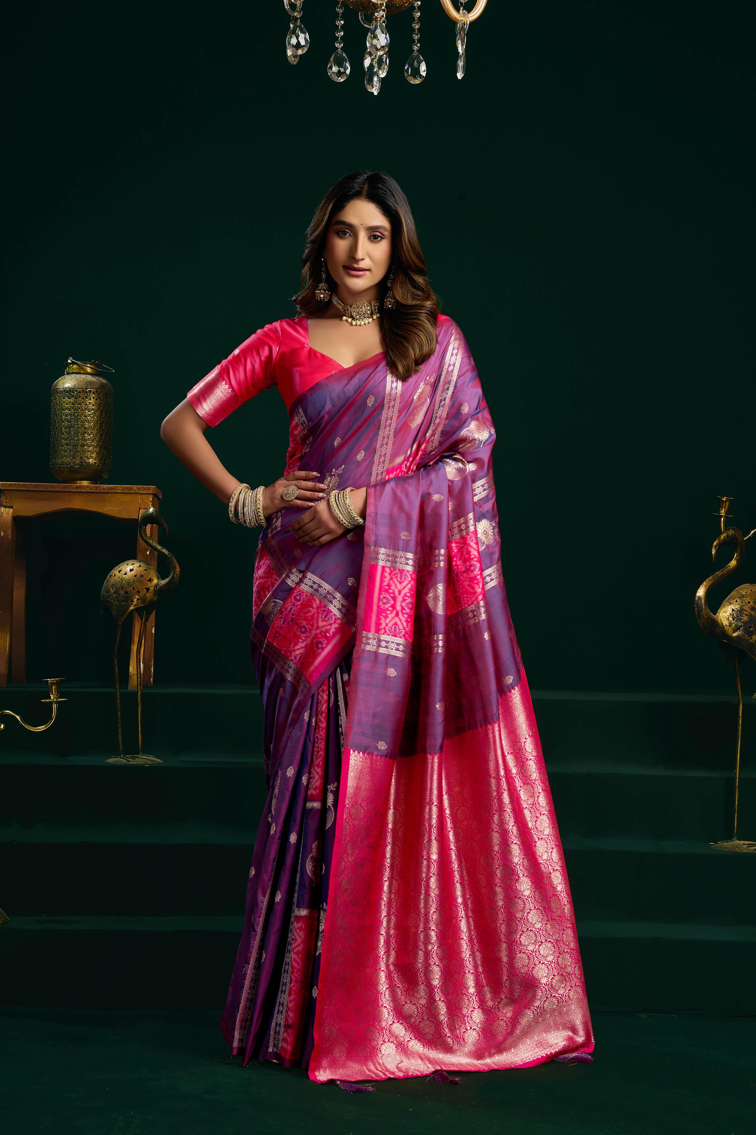 Jyoti Fashion Women's Purple Soft Silk Zari Woven Saree with Blouse | Grocsy