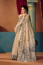 Jyoti Fashion Women's Beige Modal Zari Woven Saree with Blouse | Grocsy