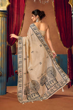 Jyoti Fashion Women's Beige Modal Zari Woven Saree with Blouse | Grocsy