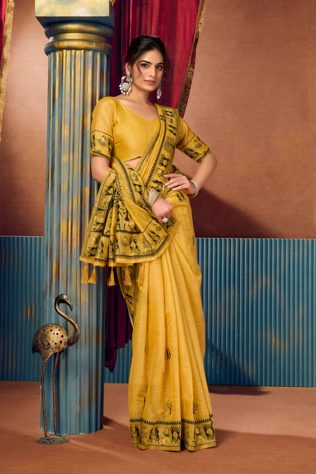 Jyoti Fashion Women's Yellow Modal Zari Woven Saree with Blouse | Grocsy
