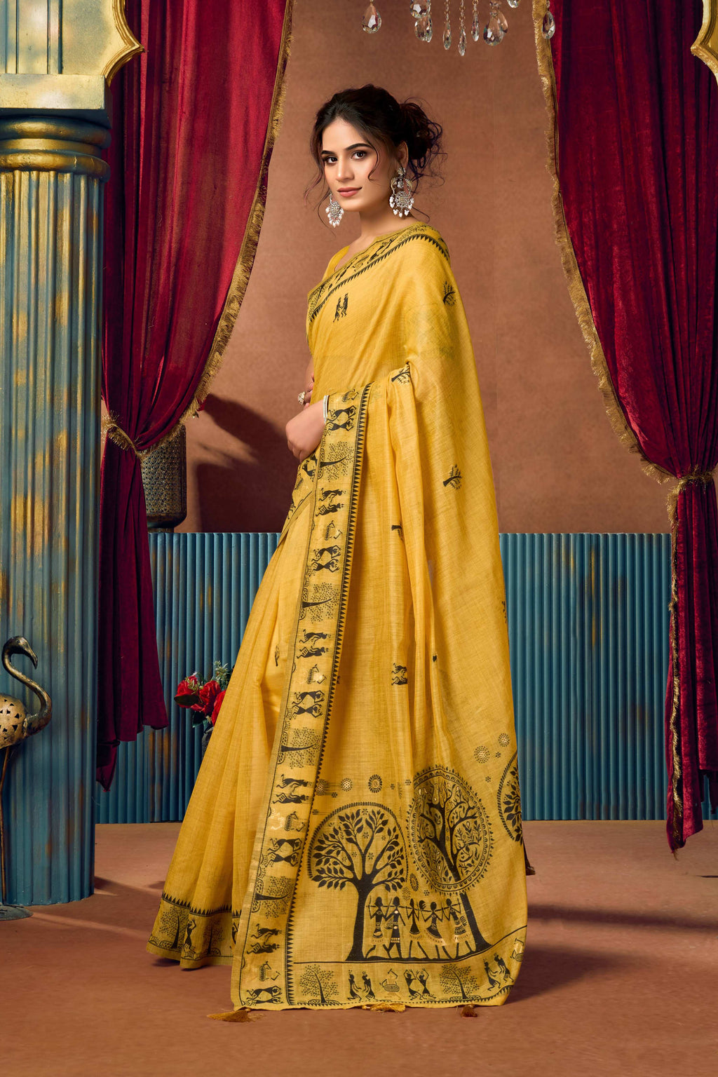 Jyoti Fashion Women's Yellow Modal Zari Woven Saree with Blouse | Grocsy