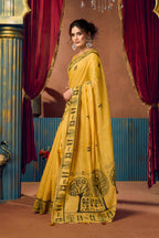 Jyoti Fashion Women's Yellow Modal Zari Woven Saree with Blouse | Grocsy