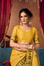 Jyoti Fashion Women's Yellow Modal Zari Woven Saree with Blouse | Grocsy
