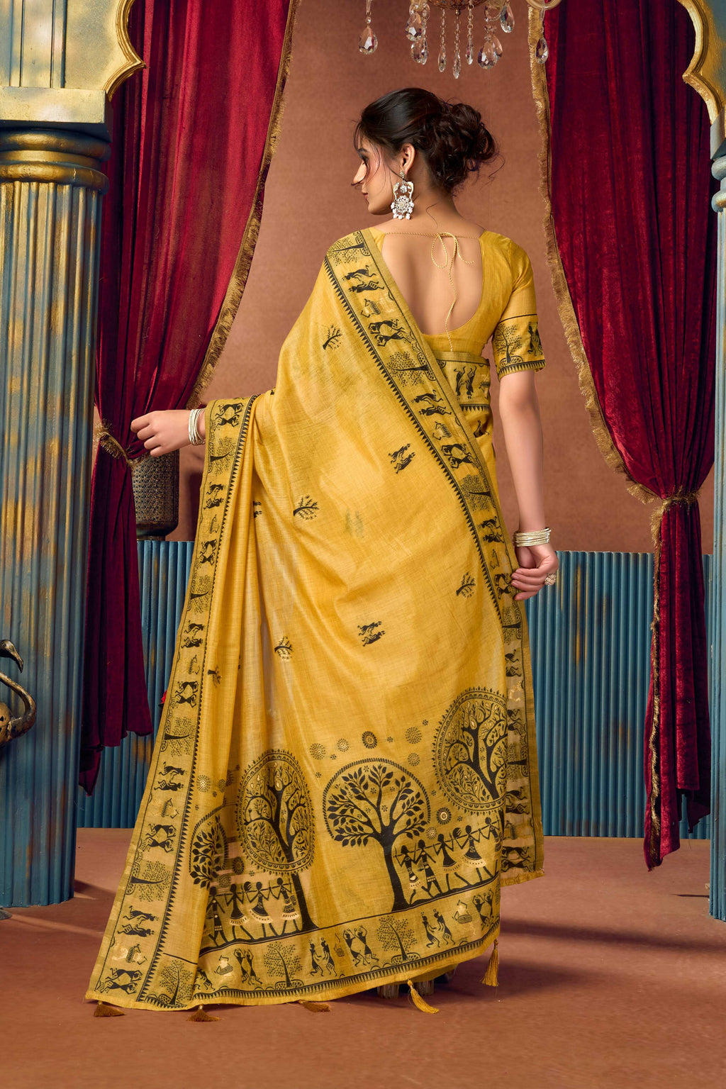 Jyoti Fashion Women's Yellow Modal Zari Woven Saree with Blouse | Grocsy