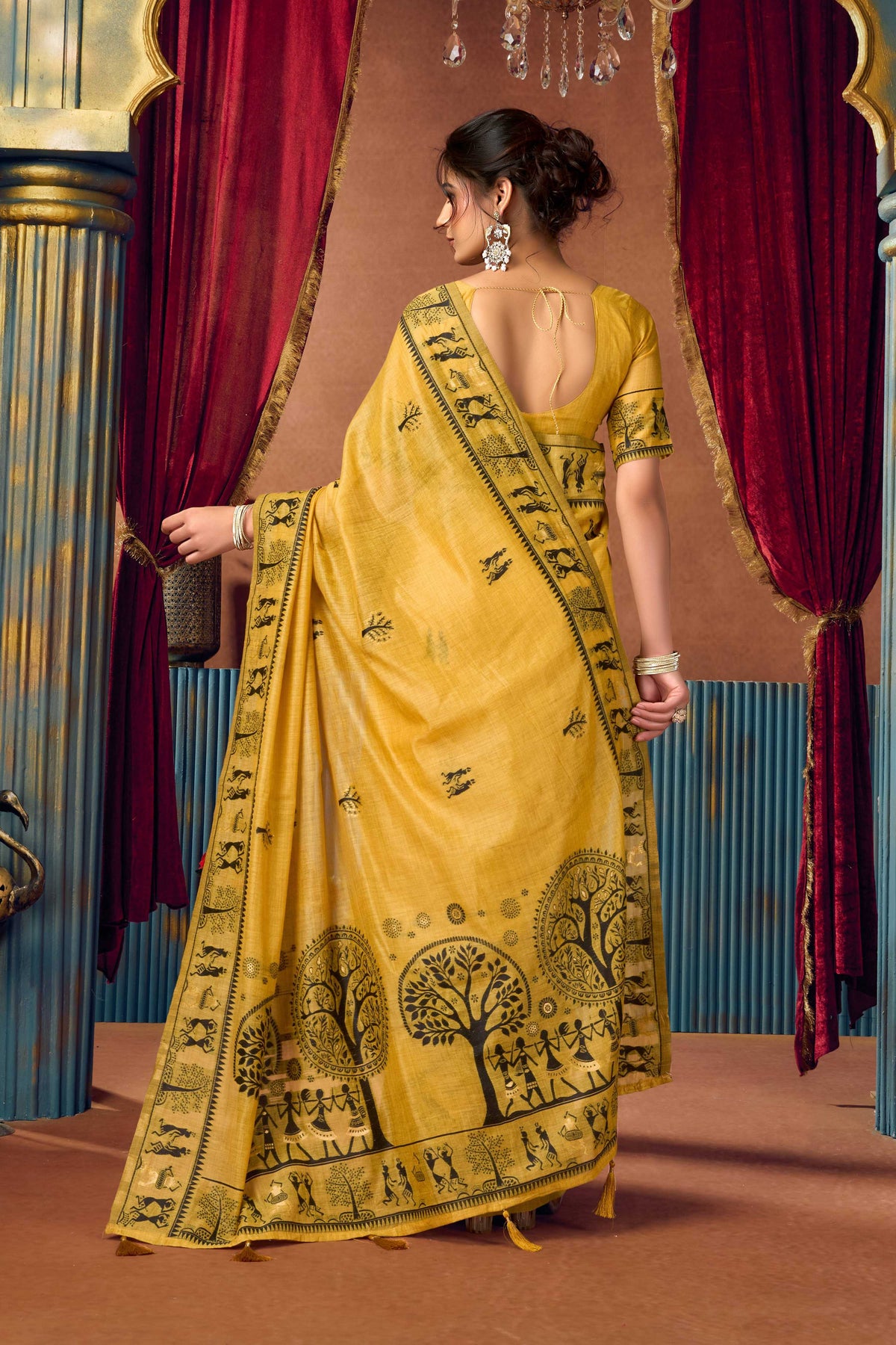 Jyoti Fashion Women's Yellow Modal Zari Woven Saree with Blouse | Grocsy