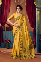 Jyoti Fashion Women's Yellow Modal Zari Woven Saree with Blouse | Grocsy