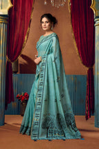Jyoti Fashion Women's Turquoise Modal Zari Woven Saree with Blouse | Grocsy