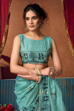 Jyoti Fashion Women's Turquoise Modal Zari Woven Saree with Blouse | Grocsy