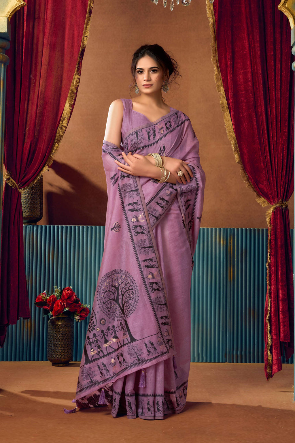 Jyoti Fashion Women's Lavender Modal Zari Woven Saree with Blouse | Grocsy