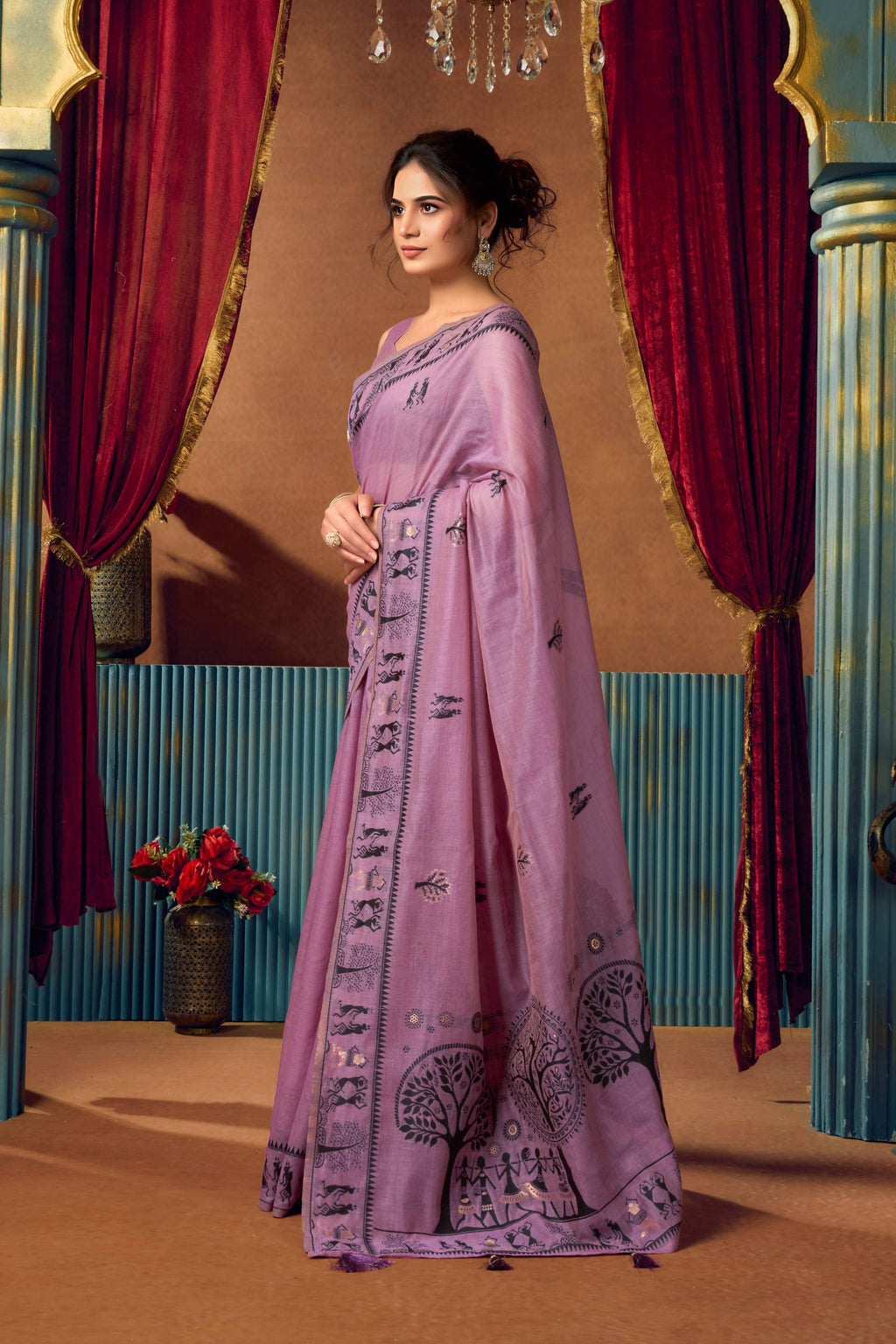 Jyoti Fashion Women's Lavender Modal Zari Woven Saree with Blouse | Grocsy