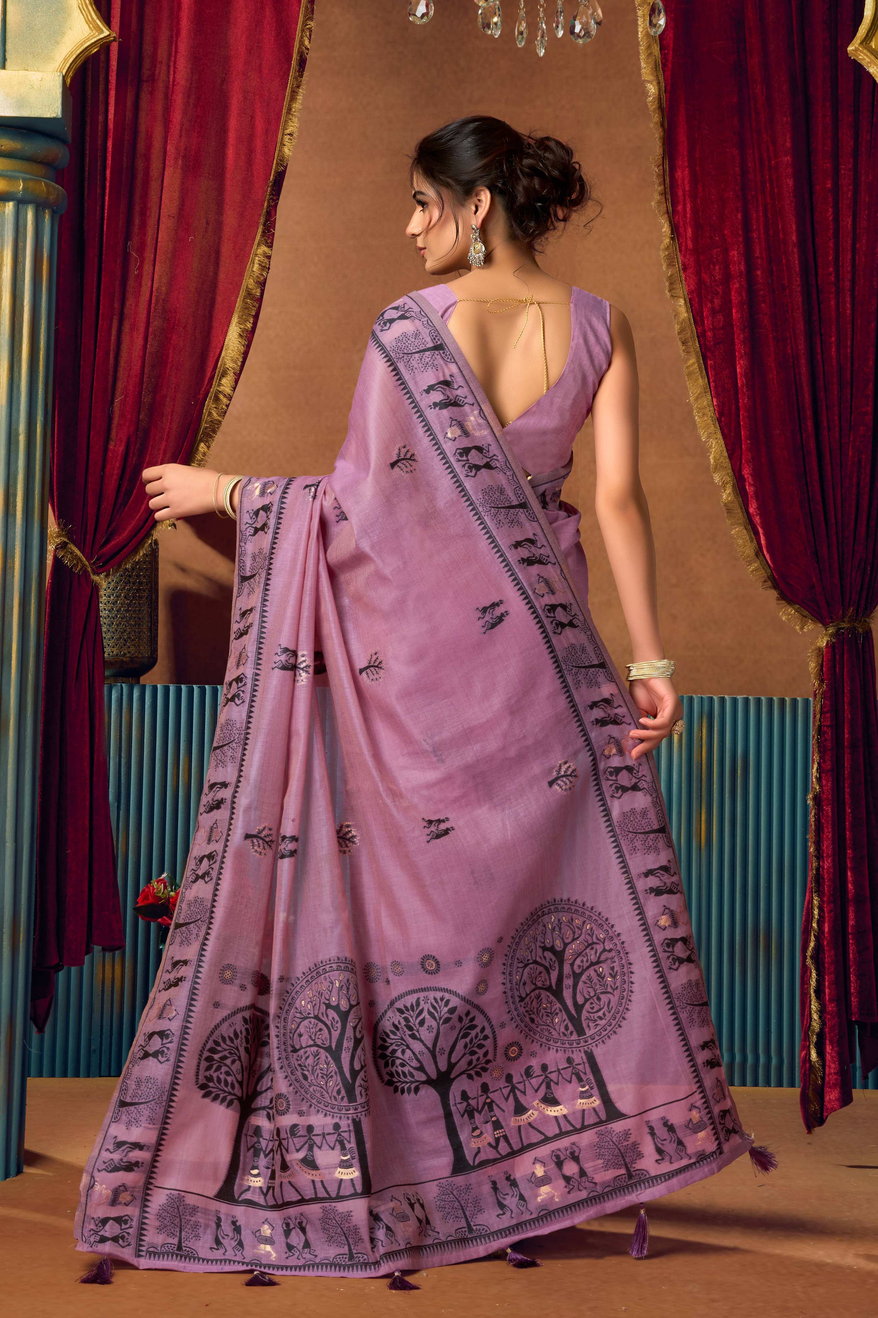 Jyoti Fashion Women's Lavender Modal Zari Woven Saree with Blouse | Grocsy