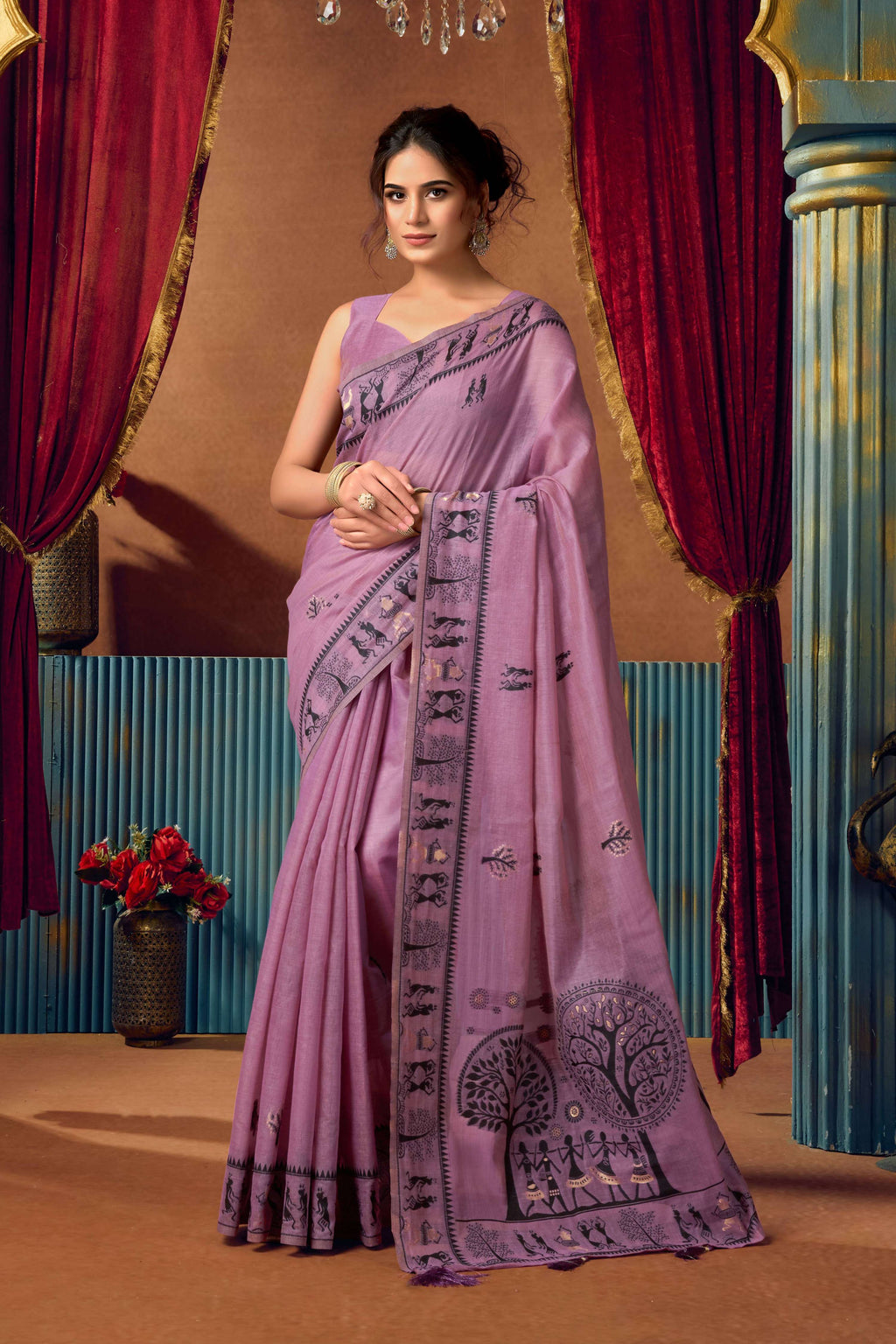 Jyoti Fashion Women's Lavender Modal Zari Woven Saree with Blouse | Grocsy