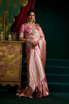 Jyoti Fashion Women's Baby Pink Satin Silk Zari Woven Saree with Blouse | Grocsy