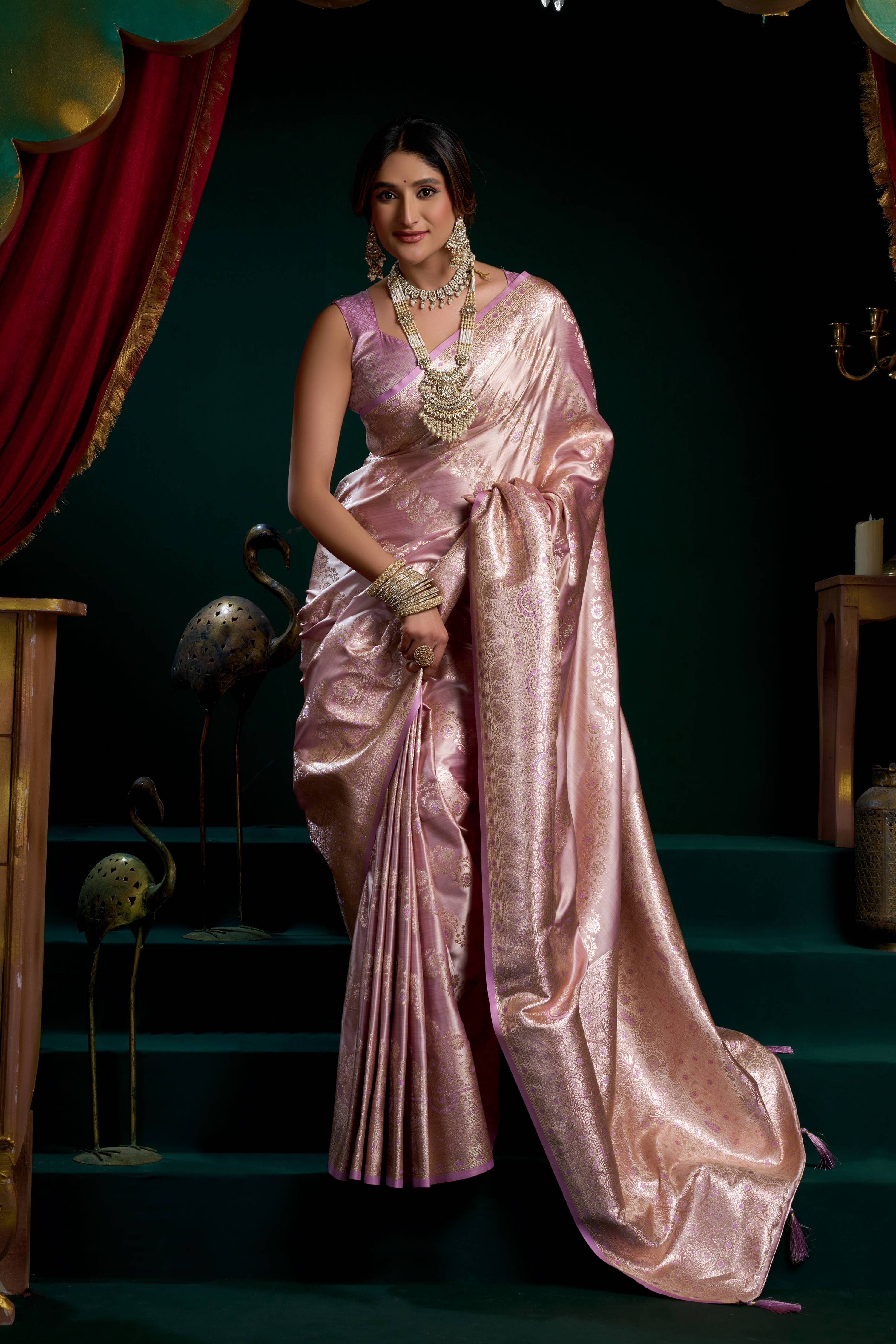 Jyoti Fashion Women's Purple Satin Silk Zari Woven Saree with Blouse | Grocsy