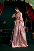 Jyoti Fashion Women's Purple Satin Silk Zari Woven Saree with Blouse | Grocsy