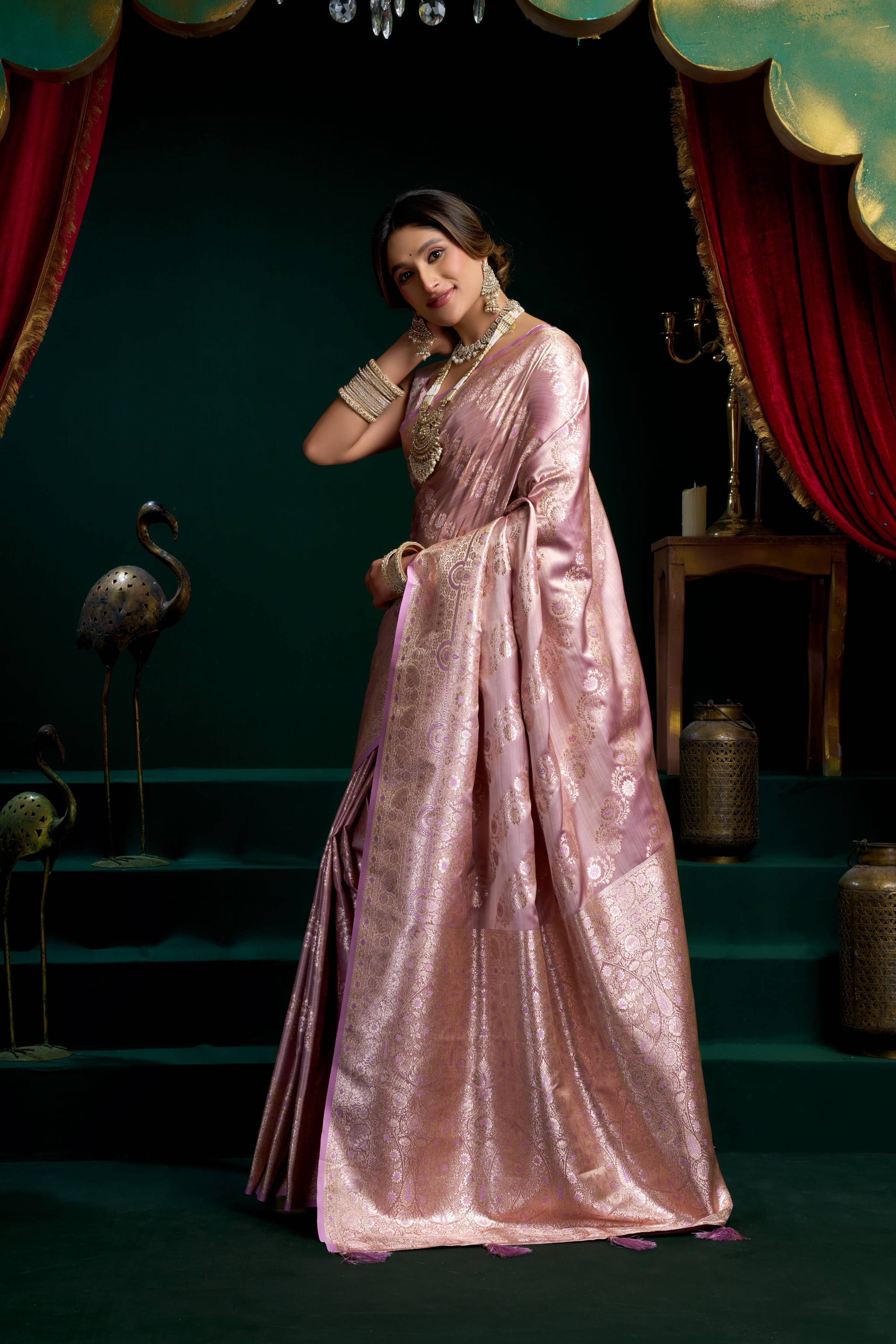 Jyoti Fashion Women's Purple Satin Silk Zari Woven Saree with Blouse | Grocsy