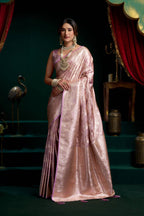 Jyoti Fashion Women's Purple Satin Silk Zari Woven Saree with Blouse | Grocsy