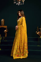 Jyoti Fashion Women's Yellow Muga Cotton Meena Zari Woven Saree with Blouse | Grocsy