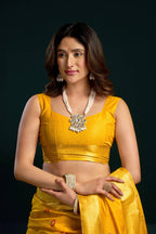 Jyoti Fashion Women's Yellow Muga Cotton Meena Zari Woven Saree with Blouse | Grocsy