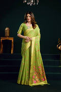 Jyoti Fashion Women's Green Muga Cotton Meena Zari Woven Saree with Blouse | Grocsy