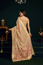 Jyoti Fashion Women's Beige Muga Cotton Meena Zari Woven Saree with Blouse | Grocsy