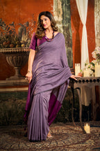 Jyoti Fashion Women's Purple Cotton Contrast Pallu Saree with Blouse | Grocsy