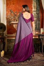 Jyoti Fashion Women's Purple Cotton Contrast Pallu Saree with Blouse | Grocsy