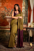 Jyoti Fashion Women's Mehendi Cotton Contrast Pallu Saree with Blouse | Grocsy