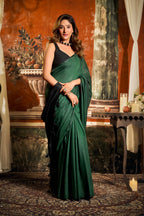 Jyoti Fashion Women's Bottle Green Cotton Contrast Pallu Saree with Blouse | Grocsy